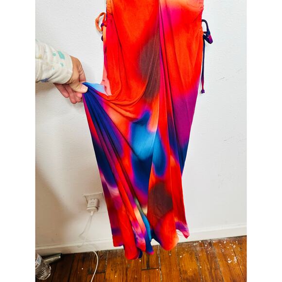 REBECCA VALLANCE Red White Side Waist Cutouts  Del Prado Midi Dress size 8 - Picture 12 of 16